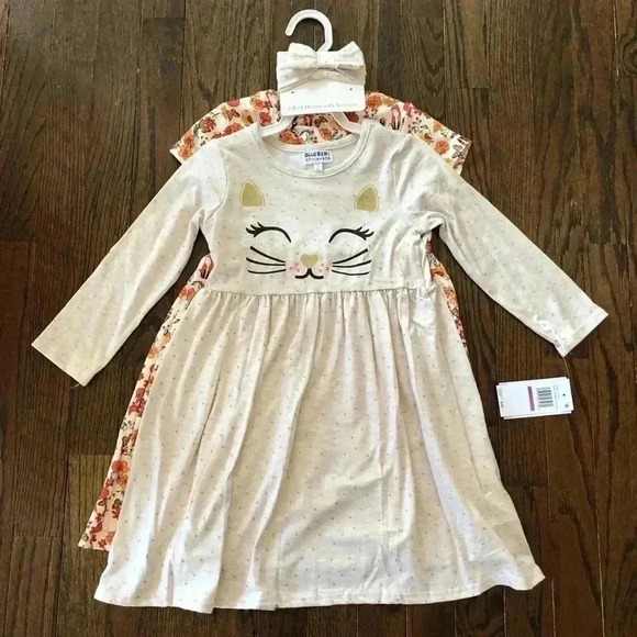 Blueberi Boulevard Other - BlueBeri Boulevard Girl’s 5 3-piece set - 2 dresses/1 Headband - NWT!!
